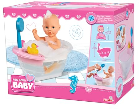 Simba New Born Baby Badewanne mit Dusche, mit Pumpfunktion und Badeente, für 30-43cm Puppen, 32,5cm, Puppenzubehör, ab 3 Jahren