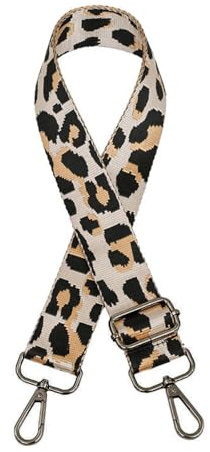 Whakano Buntes Leopardenmuster Verstellbar Schultergurt für Taschen,3,8cm Breit Taschengurt,Längenverstellbarer 75-130cm Schulterriemen,Ersatz Taschenriemen,Schwarze Schnalle,1 Stück Beige