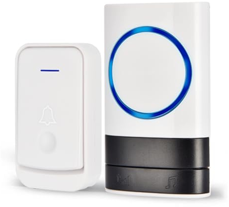 KEWUZY Timbre Inalámbrico Exterior Impermeable, Timbre Inalámbrico para Puerta, Exterior IP44 Impermeable, Doorbell Indicador LED, 52 Melodías, 4 Volumen, Alcance a 400M (Blanco)