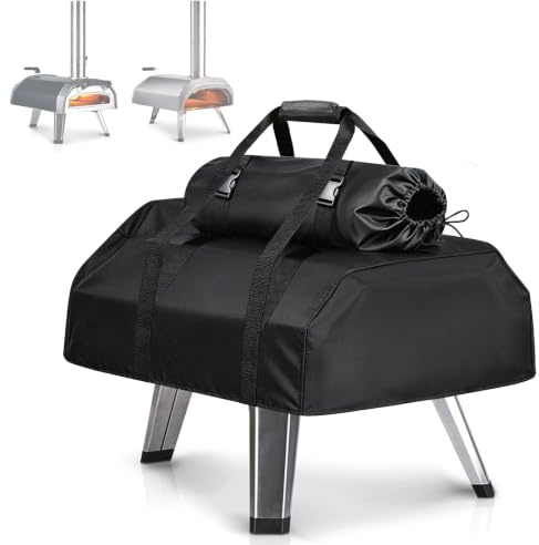 Rilime Barbecue Covers, Pizza Oven Carry Cover for Ooni karu 12 with Detachable Chimney Bag, Portable 500D Oxford Cloth Pizza Oven Cover for Outdoor Wood Fired (500D 95x42x22cm)