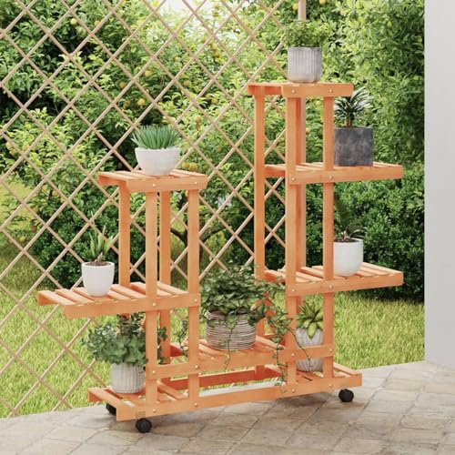 ZEYUAN Soporte de Flores con Ruedas Madera Maciza Abeto 95x25x101 cm, Soporte Plantas Interior, Macetero Alto, Estanteria Plantas, Soporte Macetas, Estante Plantas, Maceteros Escalera - 362864