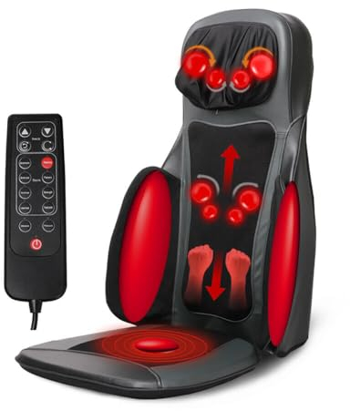 Massagesitzauflage mit Wärme, Shiatsu Massagesitzauflage, mit Knet-, Rollen-, Vibrations- und Luftkompressionsmassage, 3 Massage Modus, 4 Vibrationsmotoren (Schwarz)