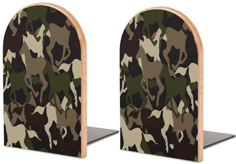 Schöne Camouflage-Pferd-Buchstützen für Regale, eleganter Schreibtisch-Bücherregal-Organizer für schwere Bücher, 1 Paar Holz-Buchhalter