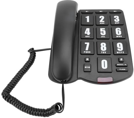 Big Button Telephone, Corded Landline Phone Speakerphone Adjustable Volume, One Touch Speed Dialling, House Phone for Elderly Seniors (Black)