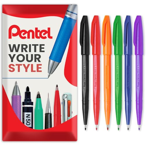 Pentel S520 Original Sign Pen Fasermaler, Fineliner, 2 mm Spitze, 1 mm Linie, 6 Stück in Geschenkbox (Foundation)