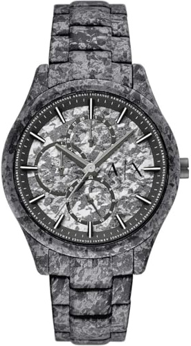 Armani Exchange Watch for Men Automatic Movement and 46mm Case Size with Stainless Steel Leather or Silicone Strap, Charcoal Set
