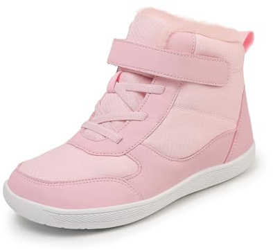 Boys Girls Winter Boots Kids Fur Lined Ankle Snow Boots Childrens Warm Walking Shoes Outdoor 7UK Child,Pink