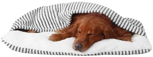 GZGLZDQ Hundeschlafsack Keep Warm, Hundebett Hundehöhle mit Abnehmbaren Deckel, Hundekorb/Katzenkörbchen Hundesofa Waschbares, Katzenbett für Kleine Mittelgroße Hunde(Stripe,75x60x23cm)