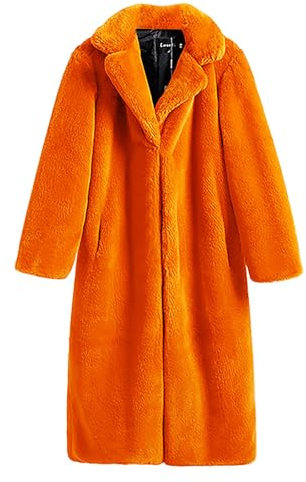 Lazzboy Wintermantel Damen Lang Revers Cardigan Jacke Warme Winter Oberbekleidung Mantel Plüschjacke Parka Faux Wolle Für Outwear Winterjacke Fleece Coat Warm Fellmantel (Orange,S)