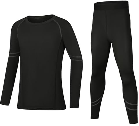 Hotfiary Kids Boys Thermal Base Layer Set Football Skin, Black C, 11-12Y