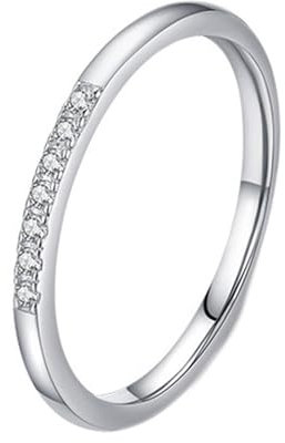 AMDXD Partnerringe Weißgold Au375, Zart Stapelring Dünn Freundschaftsringe mit Moissanit, 9K Pärchen Ringe Echt Gold Schmuck, Gr.58 (18.5)