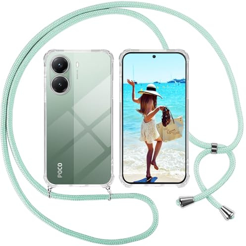 ISOI Handykette für xiaomi Poco X7 Pro Hülle, Transparent Silikon Handyhülle für xiaomi Poco X7 Pro mit Kette Schutzhülle, Grün