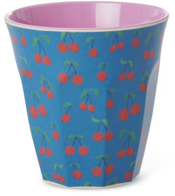 ReWu Rice Gobelet en mélamine - Taille moyenne - Imprimé cerises - Gobelet pour enfant - Vaisselle de camping - Vaisselle en mélamine incassable - Sans BPA - 250 ml