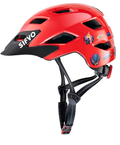 SIFVO Casco Bicicleta Niño Casco Bici Niño, Cascos para niños y niñas de 5-14 años para MTB Patinete Ciclismo Casco, 50 a 57 cm (Volcán Rojo)
