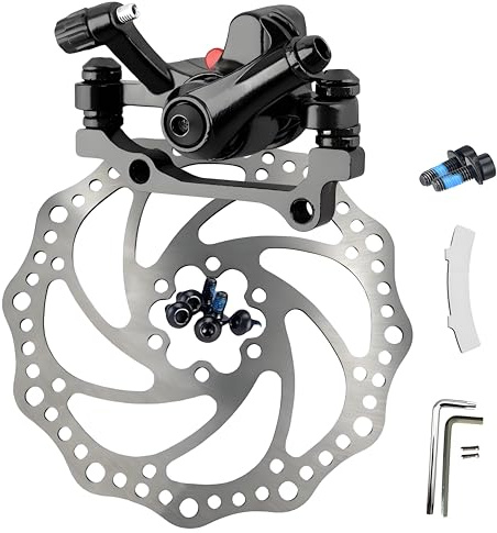 GUOFANG Freno a Disco Meccanico per Bicicletta Universale Pinze Freno a Disco Anteriori e Posteriori Resistenti all'Usura (Nero Posteriore + 1 Disco)