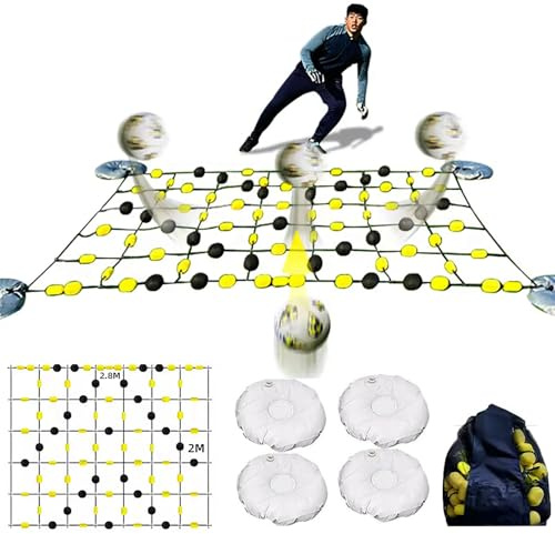 flatpincololee Fussball Rebounder, quadratische Rebound-Kette für Torhüter, Reaktionstrainingsgerät mit Ballaufbewahrungstasche/4*Wasserbeutel, Fußball-Torwartausrüstung,2.8m/9.18ft