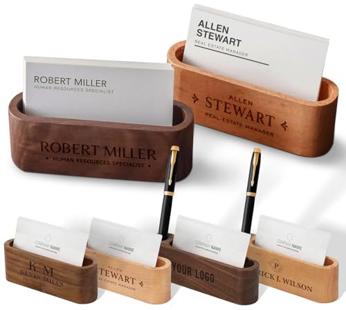 UIDMEN Personalisierter Visitenkartenhalter, Visitenkartenetui aus Holz für die Tischausstellung im Büro, Schreibtischzubehör, Vatertagsgeschenke, Geschäftsgeschenke für Mitarbeiter