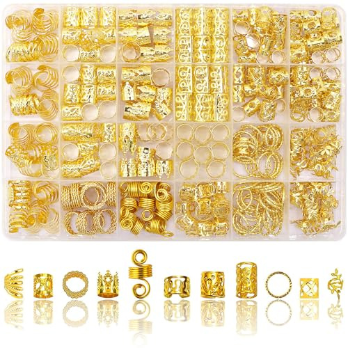 SVNMU 280pcs Gold Hair Jewelry for Braids Dreadlock Locs Metal Hair Clips Accessories for Women,Adjustable Hair Cuffs Coils Rings Charms Braiding Decoration
