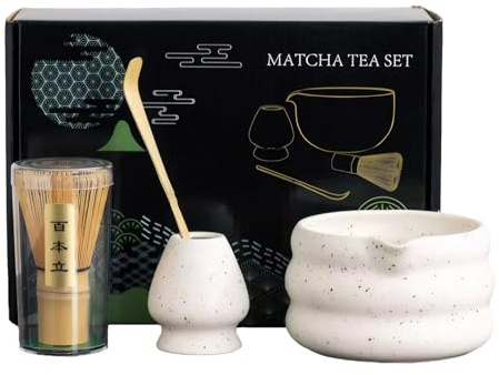 Topchances 7 Pcs Matcha Set,Matcha Whisk,Matcha Kit for Ceremony,Matcha Tea Set for Making Latte,Matcha Whisk and Bowl with Scoop&Sifter,for Beginners and Enthusiasts Gift for Matcha Lover (White)