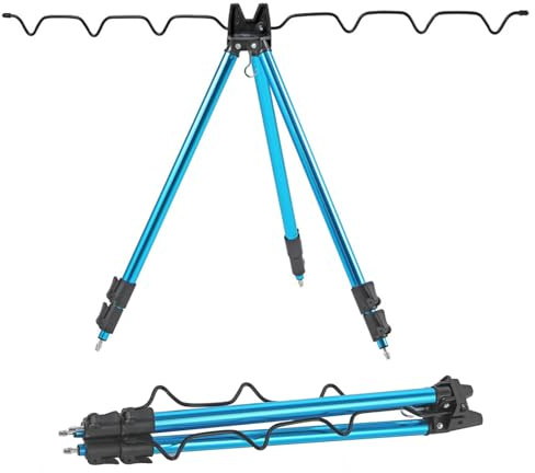 Vurlexat Tripod Stand for Fishing Rod, Telescopic Fishing Rods Holder for 7 Fishing Rods Support, Heavy Duty Aluminium Alloy Tripod Stand Rest for Sea Beach Shore Pier Tackle(55cm-108cm)