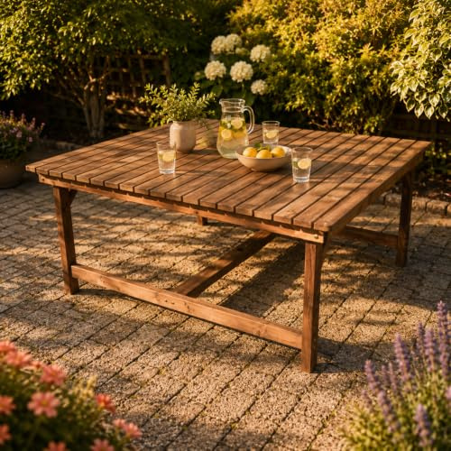 Wooden Garden Table Set 5ft – Solid Redwood Outdoor Dining Furniture, Square Patio Table, Fully Assembled, Durable Weather-Resistant Design