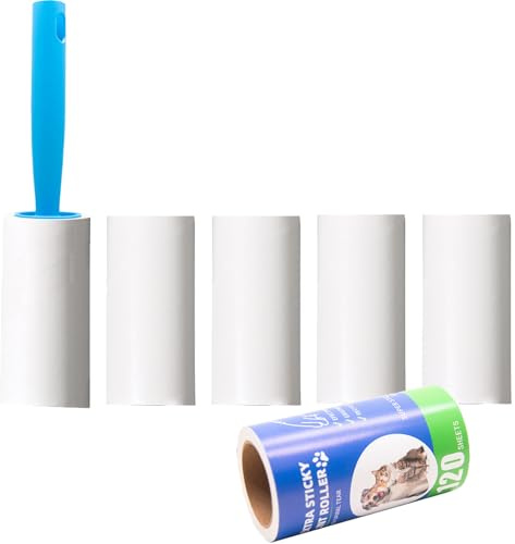 Lint Roller 720 Sheets, 1 Handle + 6 Refills, for ALL Fabric Types - Dog and Cat Hair Remover, Lint Removers for Clothes (720)