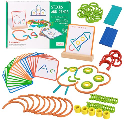 YiliYa Montessori Spielzeug ab 3 Jahre,Vorschule Lernspiele Kreatives Holzpuzzle Sticks und Ringe Formanpassungsspiel Geschenk zur Einschulung für Jungen Mädchen