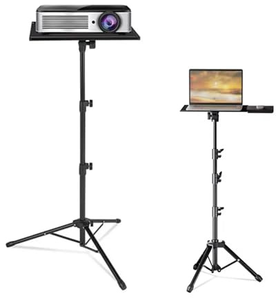 Garvee Projector Stand Tripod Laptop Stand with Adjustable Height 26 to 63 Inch Mobile Laptop Cart on Wheels with Phone Holder Floor Stand for Couch for Outdoor Movies Black