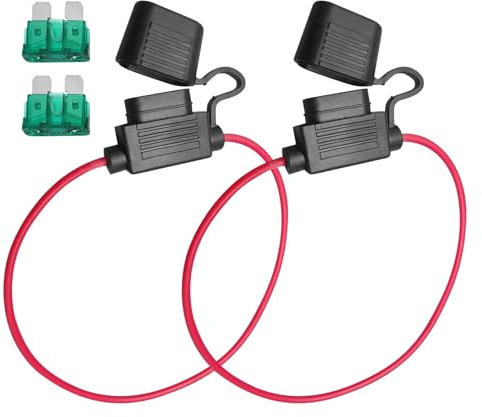 2 Pcs Set Inline Fuse Holder 16 AWG Standard, 30A In-Line Standard Blade Fuse Holder with Caps Automotive Replacement Fuses, Waterproof Blade Fuses-Holders for Car, Truck, Motorcycle, Boat