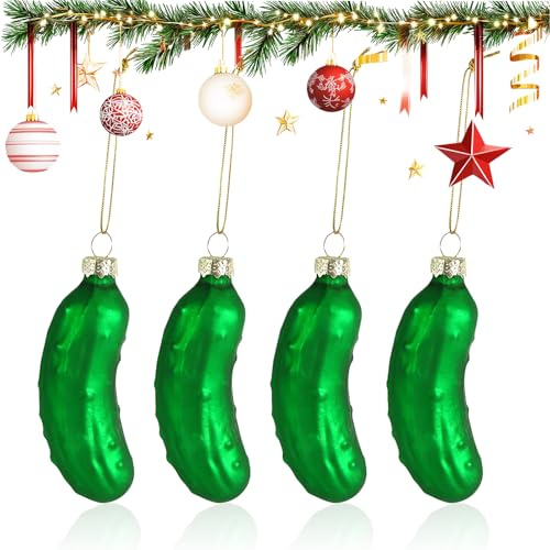 weihnachtsschmuck,4 Stück weihnachtsgurke,Christbaumschmuck Gurke lustig,Weihnachtsbaum weihnachtsgurke,baumschmuck Christmas,weihnachtsdeko anhänger Glas,lustige Christbaum christbaumanhänger(Grün)