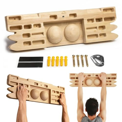 Original Corner GravitX – Tavola da Arrampicata in Legno 65 cm – Fingerboard da Allenamento con Multiprese 18 a 45 mm – Montaggio a Muro con Gancio di Sicurezza e Piastre in Gomma