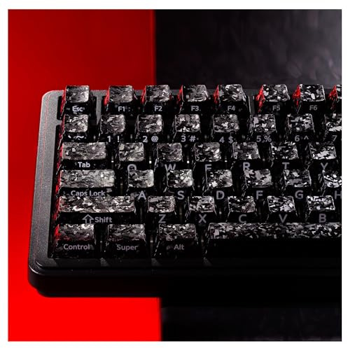 GMKWTL XVX Black Keycaps, Forged Carbon-Look Cherry Profile Keycap Set, 119-Key Keyboard Keycaps Compatibility with ANSI Layout MX Switches Mechanical Keyboard