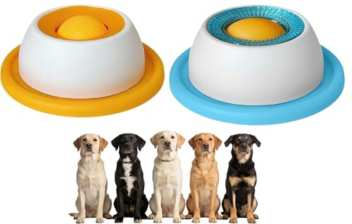 Piattos da Leccare Animali, Piattos Leccare Cani, Antiscivolo Cani Alimentazione Lenta, Divertente Giocattolo da Leccares Per Cuccioli E Gatto (Giallo+Blu)