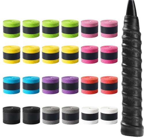 PjuQow 24er Set Mehrfarbig Tennis Griffband, Griffband Badmintonschläger Anti-Rutsch Griffbänder Für Tennisschläger Und Badmintonschläger Für Sport Und Training