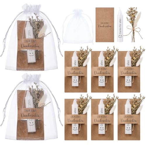 Tenare 6 Sets Danke für Alles Geschenk mit Kerzen und Trockenblumen | Organzabeutel und Karten, Ein Kleines Dankeschön, Abschiedsgeschenk für Kollegen Lehrer Freunde, Abschied Abschluss Team