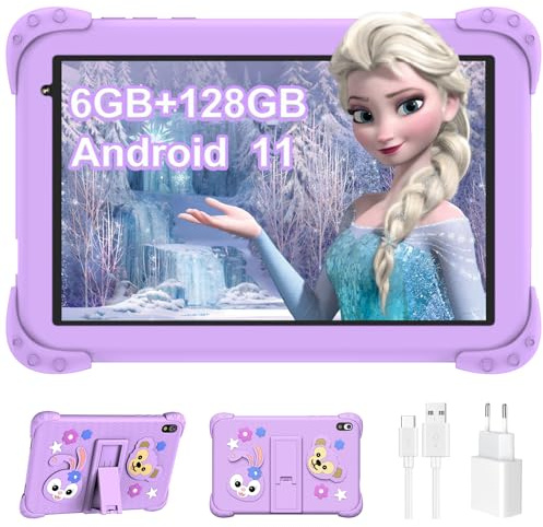 YOBWOK Tablet para Niños 8 Pulgadas, Android 11, 6GB RAM 128GB ROM, Tableta Octa-Core, 4000mAh Batería, 5MP+8MP Cámaras, WiFi Bluetooth, Control Parental, PantallaHD, Funda Silicona Antigolpes Niños