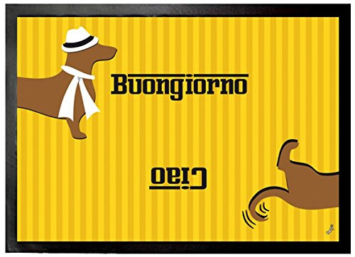 1art1 Dackel Signore Waldi, Buongiorno, Ciao Fußmatte Dekomatte Innenbereich | Design Türmatte 70x50 cm