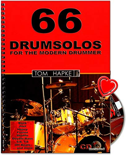 66 Drumsolos for the modern Drummer - riesige Inspirationsquelle für jeden Schlagzeuger - von Anfänger bis Profi - Lehrmaterial von Tom Hapke mit CD, Notenklammer - BOE7019 9783936026405