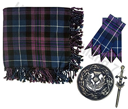 Kilt Fly Plaid 121,9 x 121,9 cm Schottische Highland Fly Plaid Brosche & Anstecknadel, Antik/Kilt-Blitz-Set, Pride of Scotland, 48 x 48