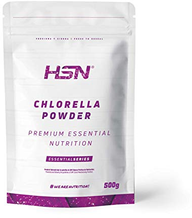 HSN Chlorella en Polvo | 500 g = 167 tomas por envase 100% Pura Alga Chlorella Pyrenoidosa Rica en Clorofila | Fuente de Vitamina B12 + Fibra + Minerales | No-GMO, Vegano, Sin Aditivos, Sin Gluten