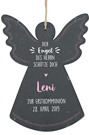 Striefchen® Schutzengel aus Schiefer mit Namensaufdruck zu Geburt - der Engel des Herrn schütze Dich Rosa