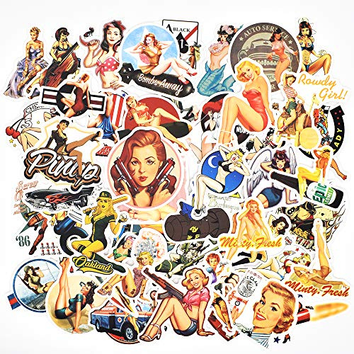 makstore Pin Up Girls Aufkleber Set 49 Stücke Retro Vintage Sticker Set für Auto Laptop Handy Motorrad Graffiti Skateboard
