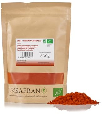 FRISAFRAN | Pimienta Cayena en polvo 500g | Pimienta cayena molida | Ecológica | sin aditivos | Estimula el tracto digestivo | cayena picante | Cayena molida | Origen ★ ESPAÑA