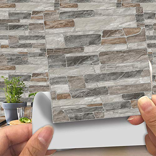 Hiser 20 Pezzi Similpelle 3D in finta pietra stile mattone Pellicole Adesive per Mobili e Pareti,Rotoli Carta Adesiva Altissima Risoluzione con Varie Misure,Wrapping Piastrelle Cucine (LA019,20cm)