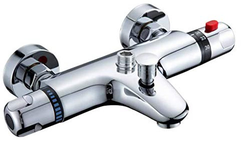 Vinteky Válvula Termostática de Baño, Grifo Termostático de Ducha, Mezclador Termostático para Bañera con el Botón de Seguridad 38 ℃ (Salida Superior)