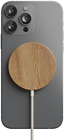 Woodcessories - Magnetisches Ladegerät aus Holz kompatibel mit MagSafe | Wireless Charger aus Holz kompatibel mit Allen Qi-fähigen Endgeräten, Eiche