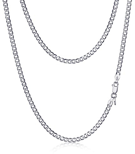 Amberta Solid 925 Sterling Silver Chunky Necklace for Women, Italian Cuban Chain Miami Link Statement Thick Curb Gift