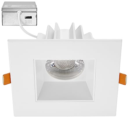 Maxxima 4 in. Ultra-Thin Recessed Anti-Glare LED Downlight, Canless IC Rated, 5 Color Temperature Selectable 2700K/3000K/3500K/4000K/5000K, Dimmable Square White Trim, 90 CRI