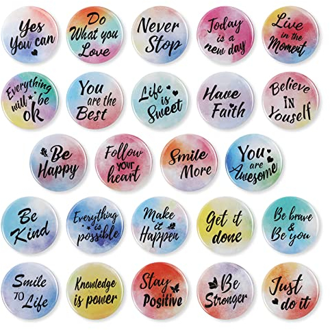 OOTSR 24PCS Inspirational Fridge Magnets, Round Watercolor Motivational Refrigerator Magnets with Encouragement Quote Words for Whiteboard Locker Decor