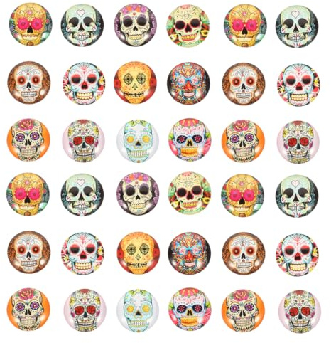 COHEALI Halloween Glas-CabochonsSchädel Muster, 100 StüCk Runde Mosaikfliesen, Diy Basteln Schmuckherstellung, 15mm Glaskuppel Edelsteine FüR Dekoration Und Scrapbooking